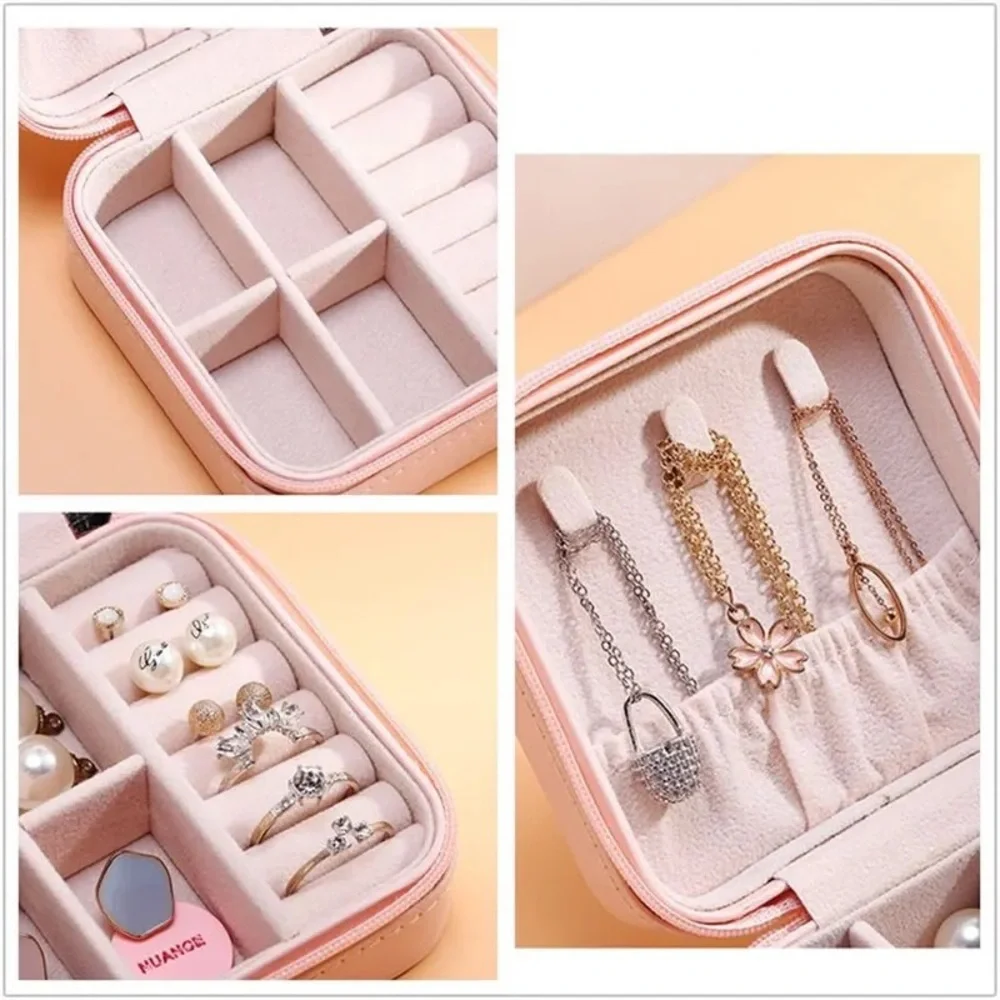 NWT pink travel jewelry box storage case for rings, earrings, necklaces vegan